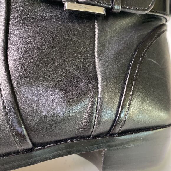 Louise et Cie Black Leather Zora Ankle Booties Low Stack Heel Almond Toe Buckle - Picture 15 of 16